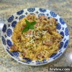 Smoked sausage and orzo pasta dish, a simple yet elegant meal