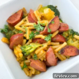 Smoked sausage mac and cheese for a budget-friendly $5 dinner