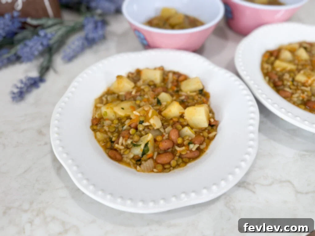Feast for a Month: $45 Budget Dinners and Savvy Grocery Secrets 19 A wholesome lentil casserole, baked to perfection with potatoes, rice, and vegetables, a filling and economical meal.