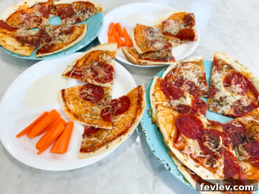 Feast for a Month: $45 Budget Dinners and Savvy Grocery Secrets 6 Crispy tortilla pizzas topped with sauce, cheese, and pepperoni, a quick and economical dinner solution.
