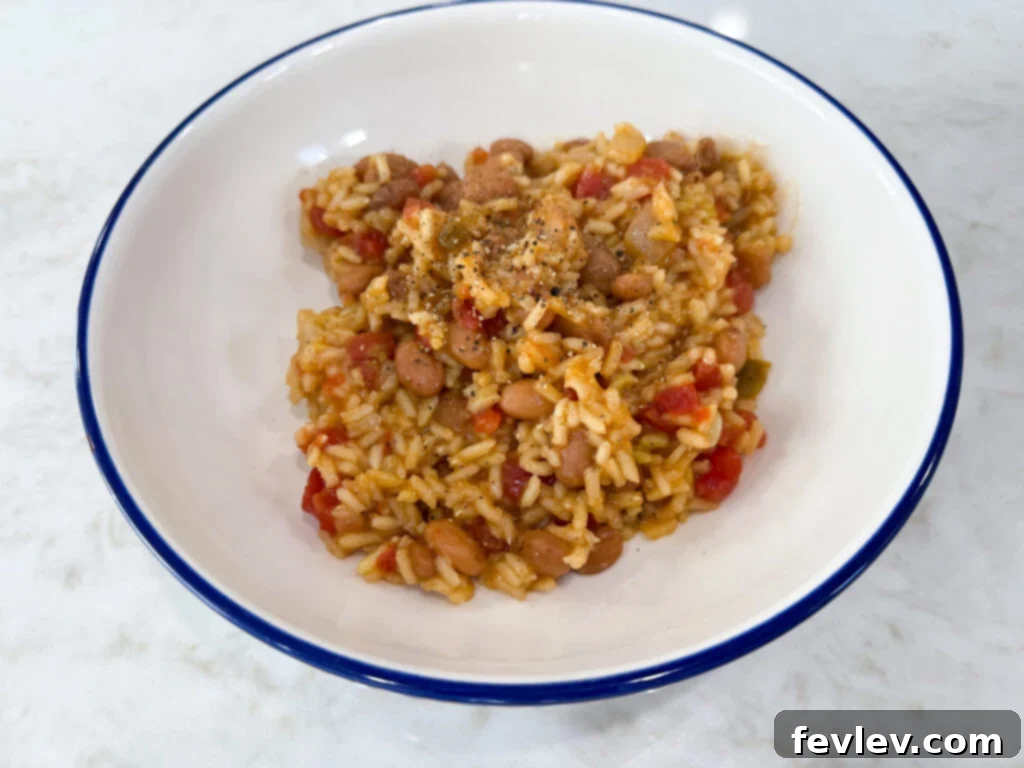 Feast for a Month: $45 Budget Dinners and Savvy Grocery Secrets 10 A colorful rice and bean skillet, rich with spices and vegetables, serving as a comforting and budget-friendly meal.