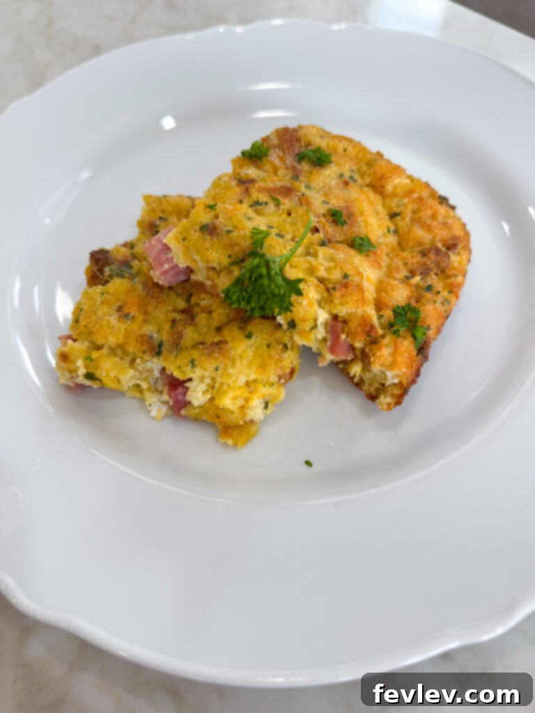5-Minute Ham Stuffing Egg Bake 2 Ham Stuffing Egg Casserole baked in a dish
