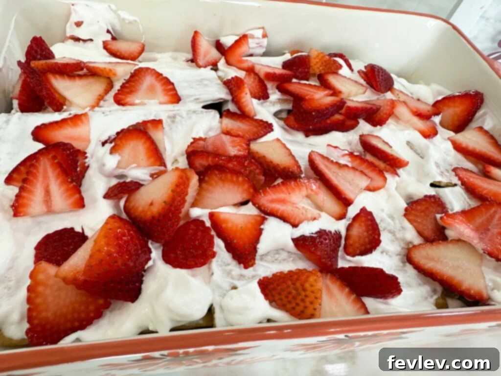 Completed layers of a No-Bake Strawberry Icebox Cake before chilling