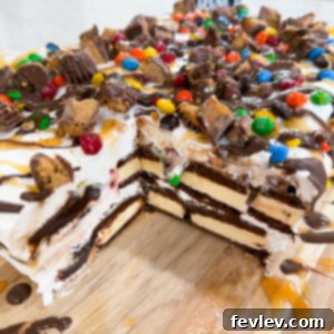 A slice of the layered Ice Cream Sandwich Cake from a Pinterest image.