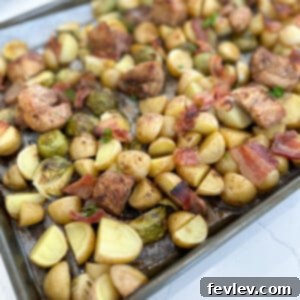 Sheet pan balsamic chicken with bacon, potatoes, and brussels sprouts