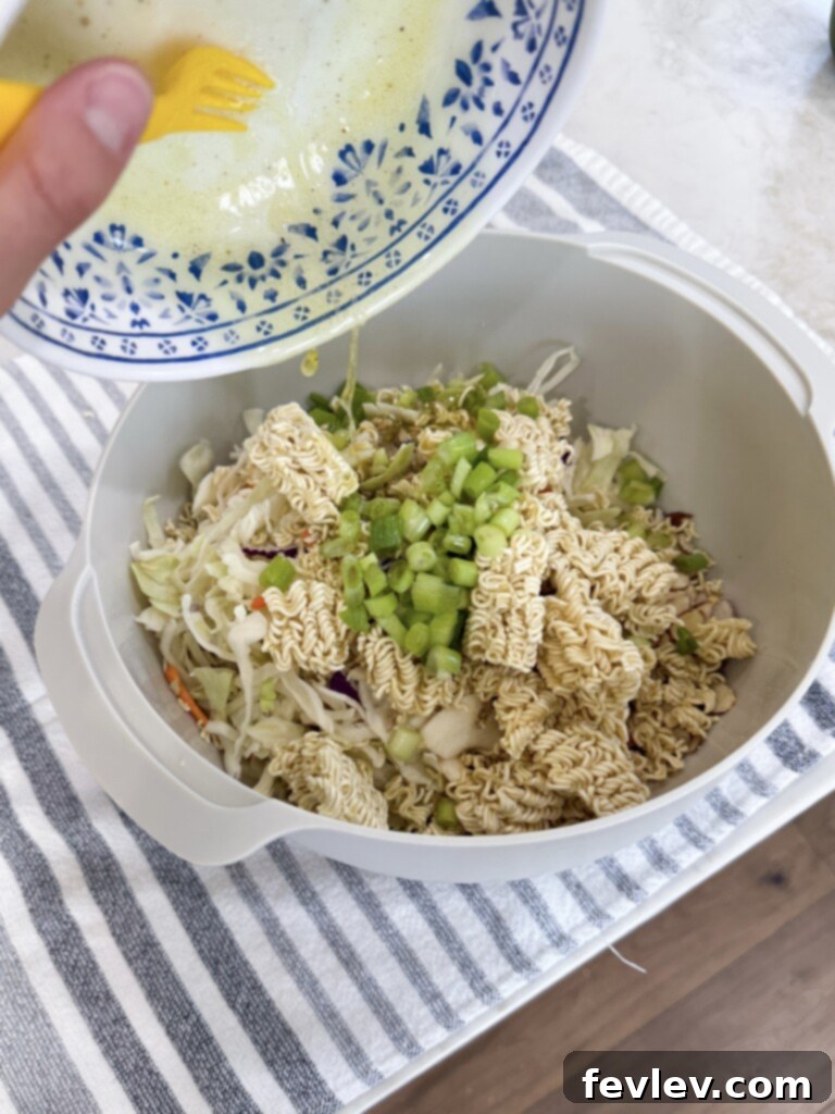 Zesty Ramen Noodle Salad 6 combine noodle salad ingredients