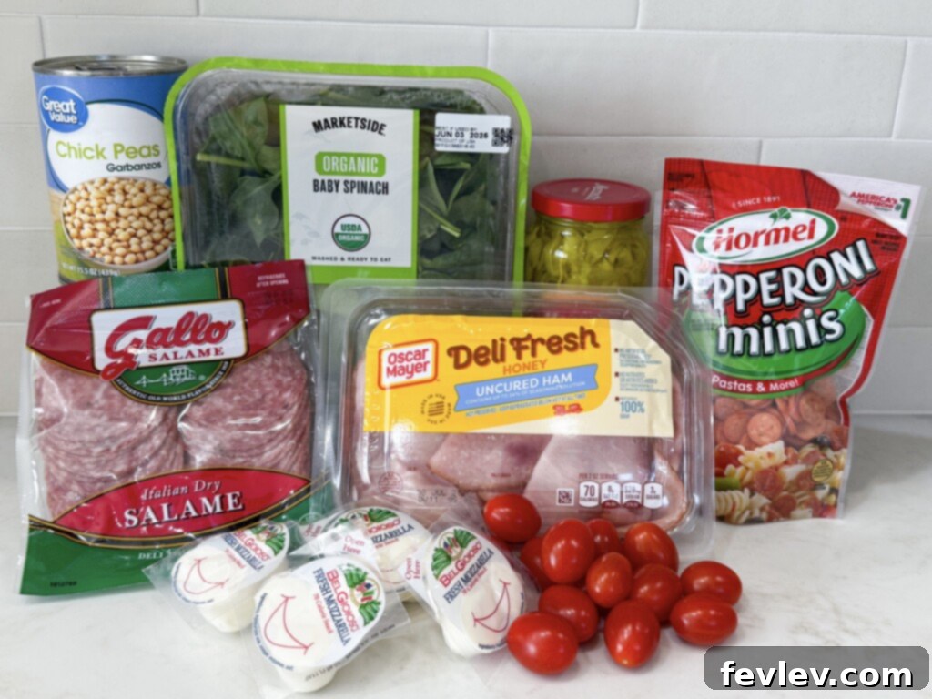 Fresh and delicious ingredients for chickpea antipasto salad