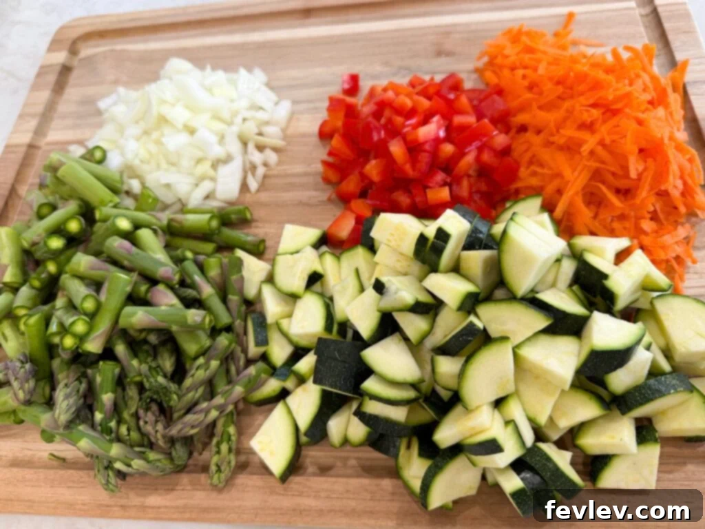 Weeknight Ground Beef Stir Fry 6 Chopped vegetables ready for ground beef stir fry