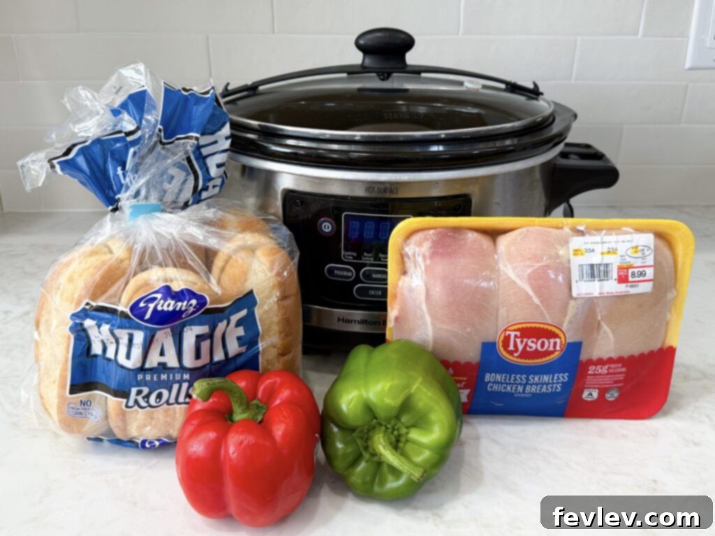 Crockpot Chicken Philly Cheesesteak Sandwiches with fresh ingredients