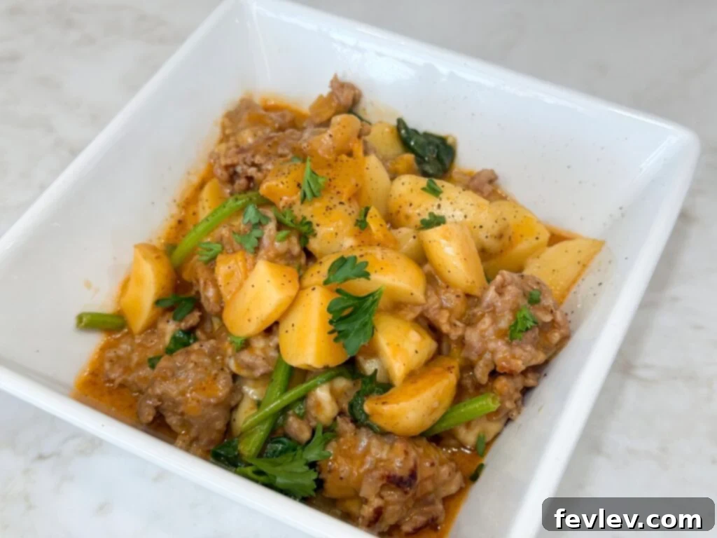 Delicious Italian Sausage and Potato Skillet, ready to serve