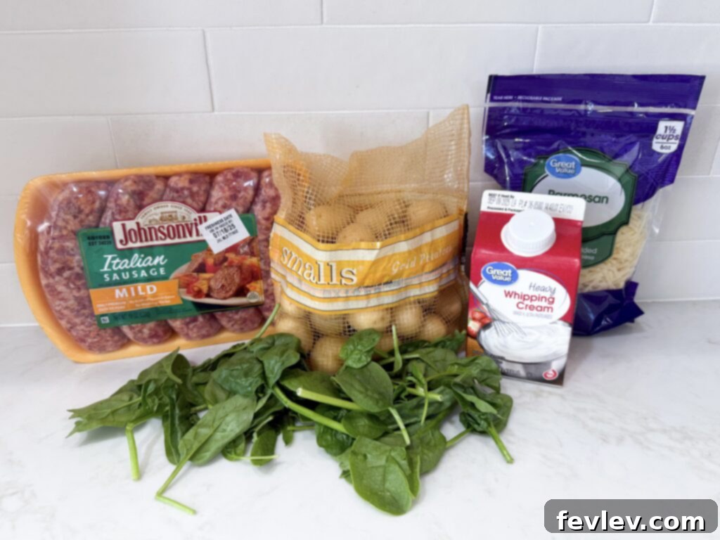 Ingredients laid out for Italian Sausage and Potato Skillet