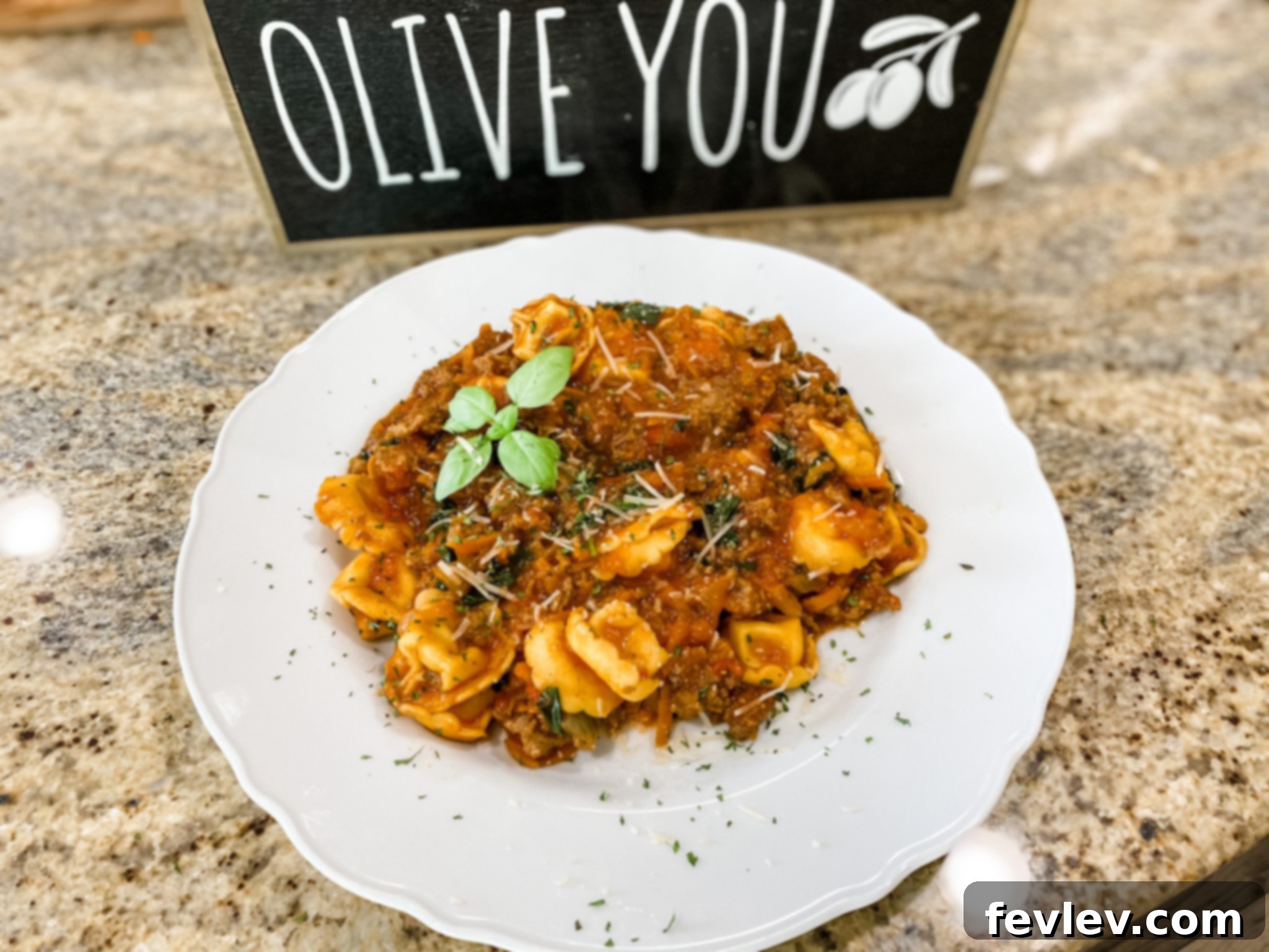 One Pot Sausage Tortellini in a flavorful meat sauce