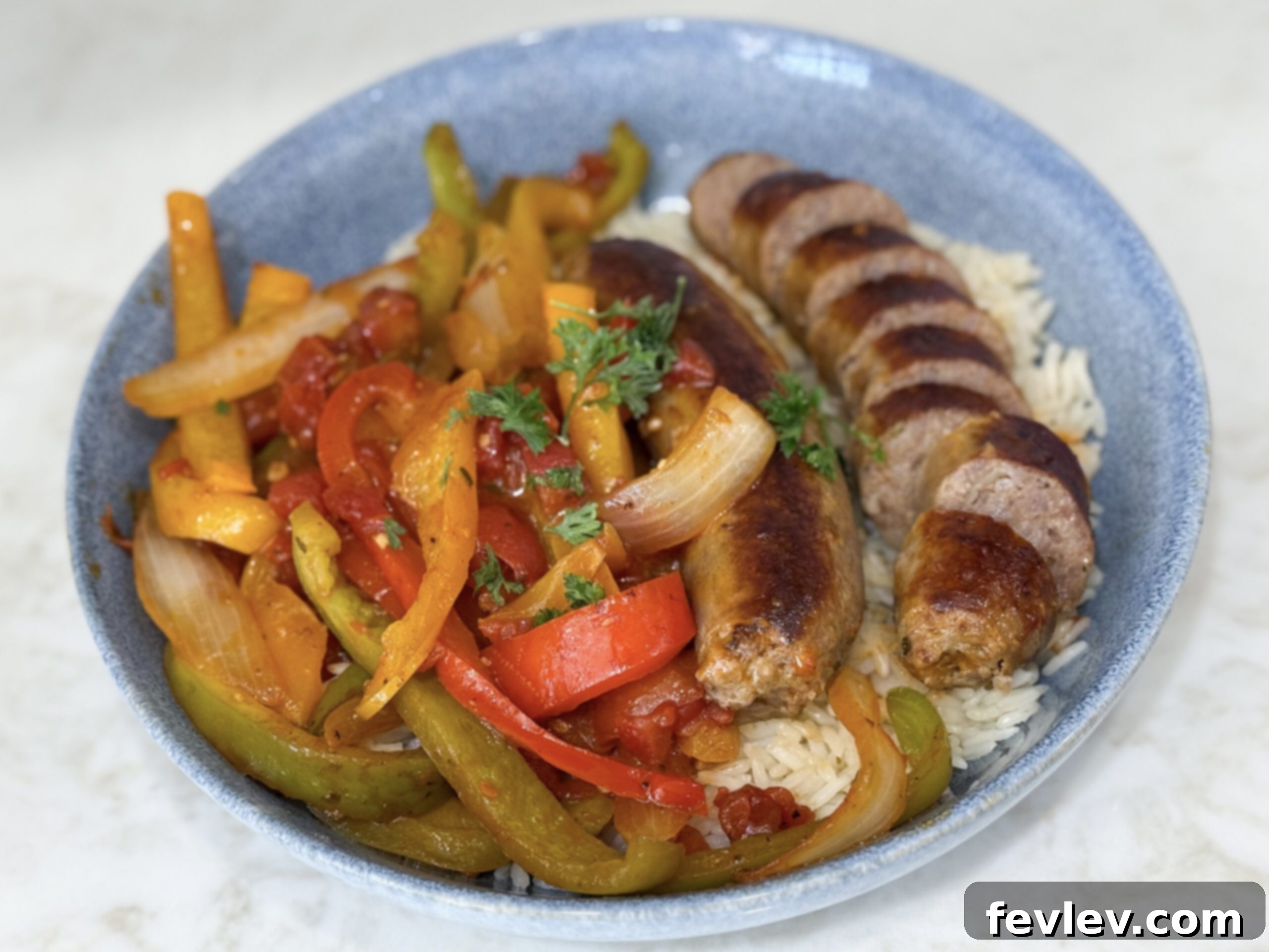 Delicious One Pot Sausage Pasta with peppers and onions