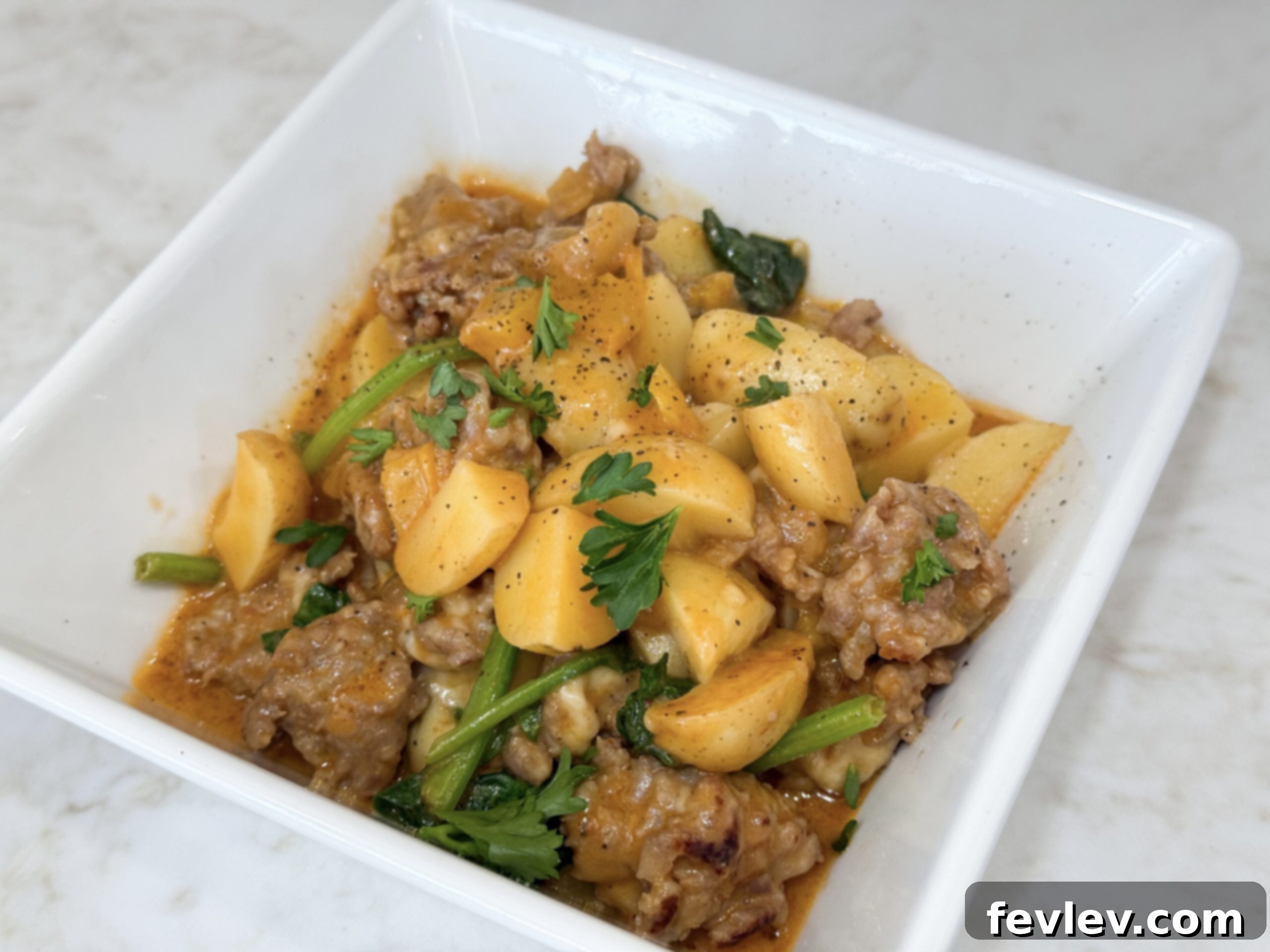 Italian Sausage and Potato Skillet with creamy tomato sauce