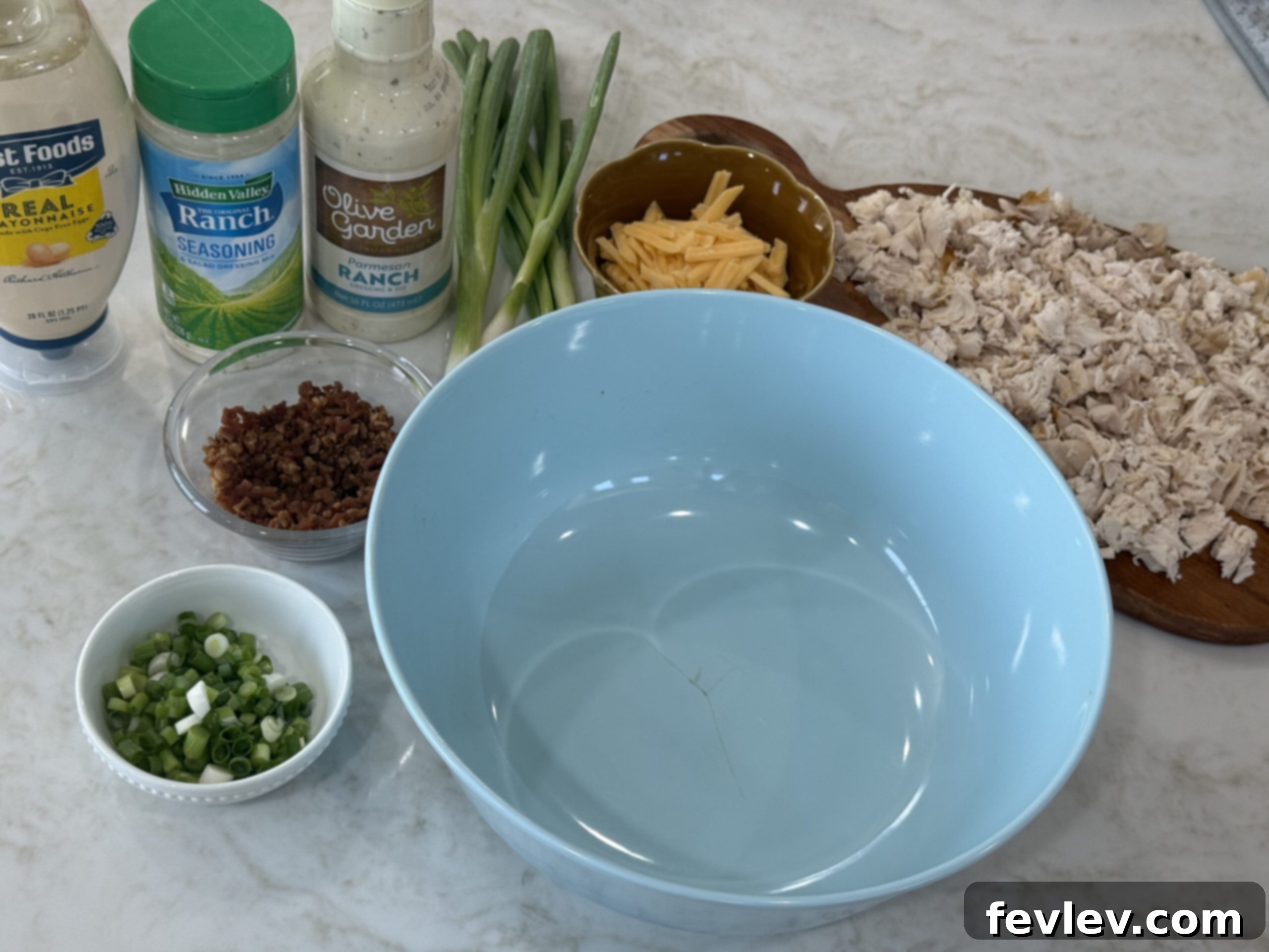 A vibrant bowl of creamy Bacon Ranch Chicken Salad, ready to be enjoyed.