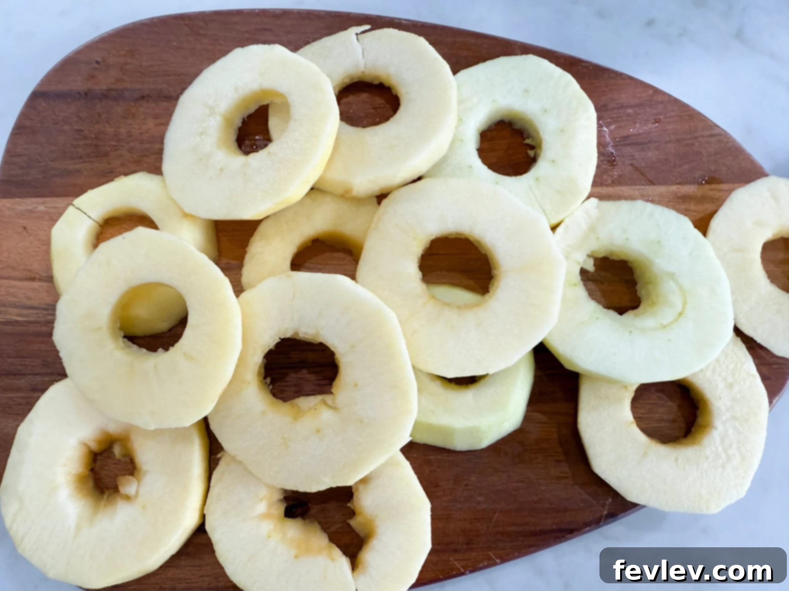 Sliced and peeled apples into rings