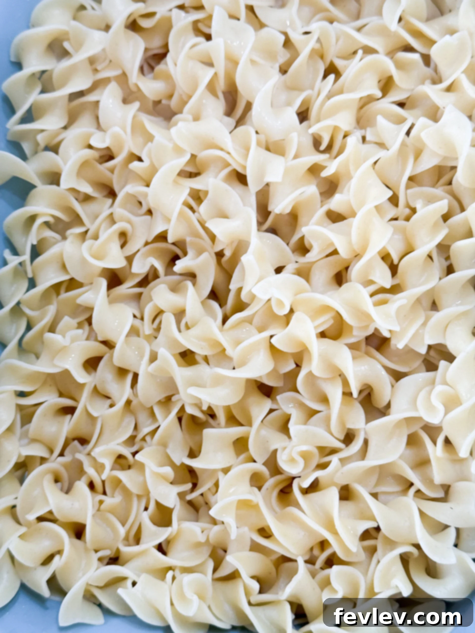 Tender & Creamy Slow Cooker Beef Stroganoff 11 Cooked egg noodles in a bowl, ready to be served with the slow cooker beef stroganoff