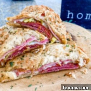 Delicious Stromboli with Crescent Roll Dough, golden brown and ready to serve