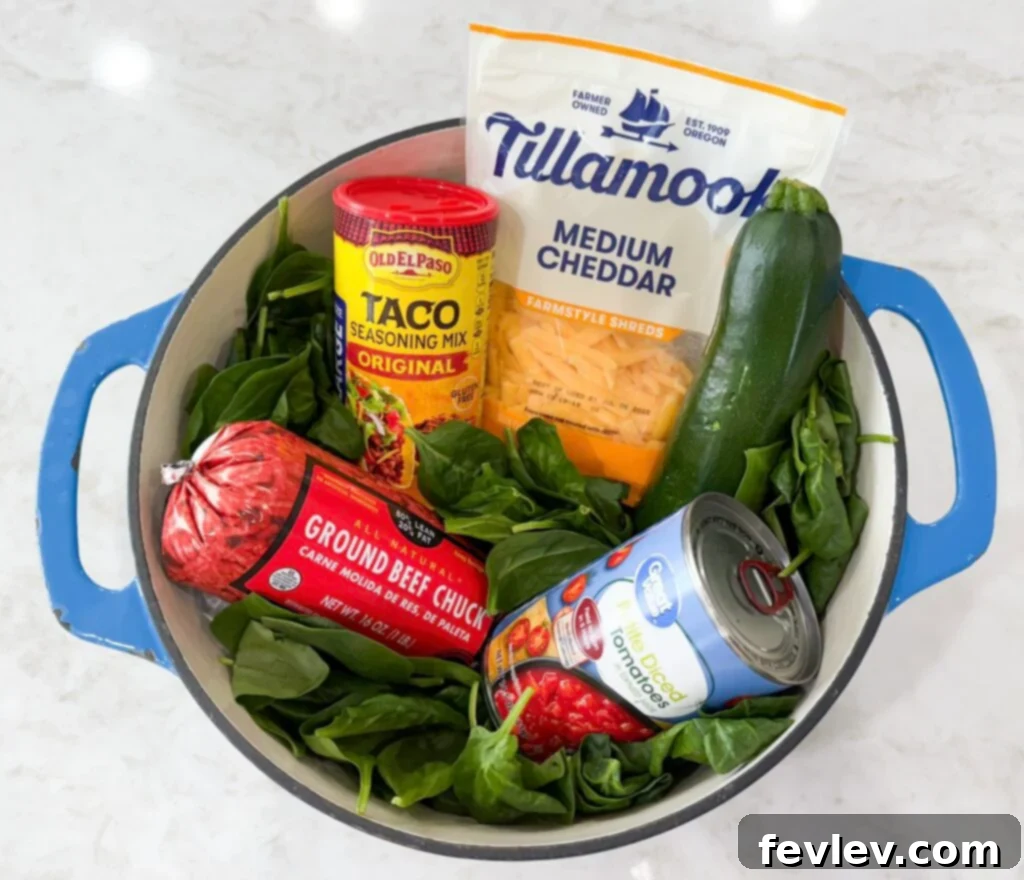 Quick Skillet Taco Dinner 2 A variety of fresh ingredients laid out for an easy Mexican taco skillet
