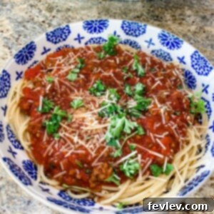 Delicious homemade spaghetti sauce with ground beef and rich tomato flavor