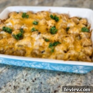 Delicious Tater Tot Casserole with golden brown tater tots on top, perfect for family dinners