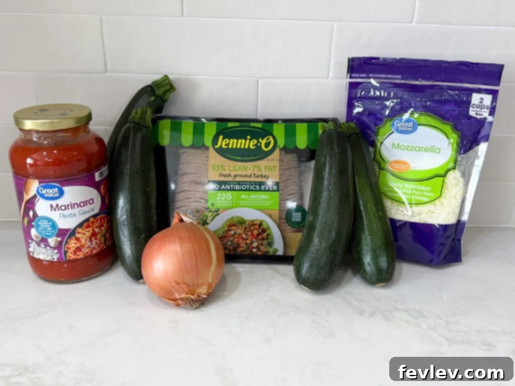 fresh ingredients for Turkey zucchini boats recipe