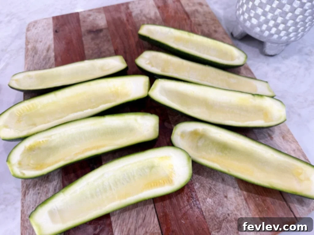 fresh zucchini prepared for stuffing