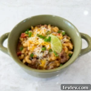 The Best One-Pot Taco Pasta, served in a bowl