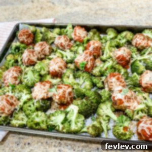Delicious Sheet Pan Meatballs with Roasted Broccoli, an easy and healthy weeknight dinner solution ready in 30 minutes.