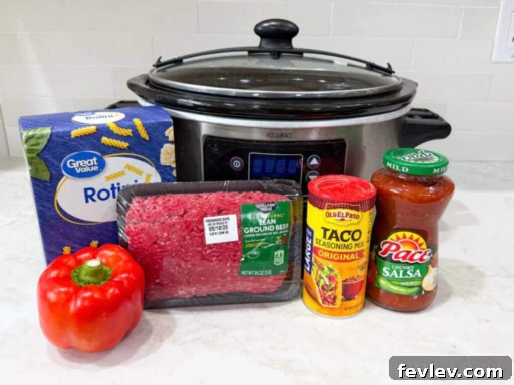 Easy Slow Cooker Taco Pasta 2 taco pasta ingredients
