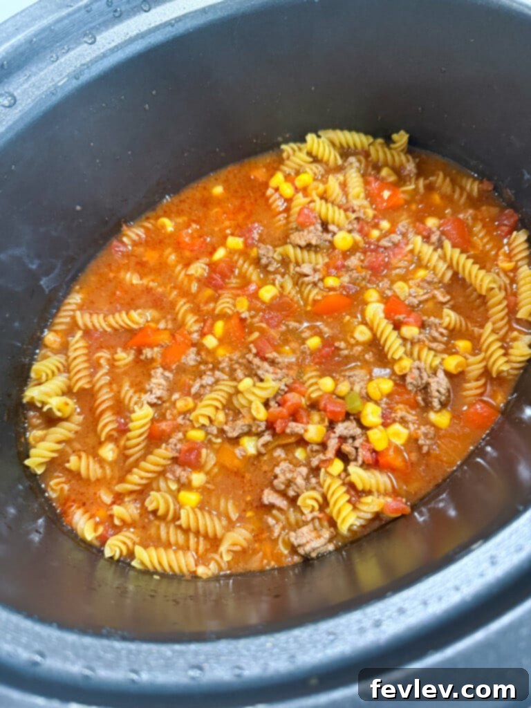 Easy Slow Cooker Taco Pasta 6 cook taco pasta
