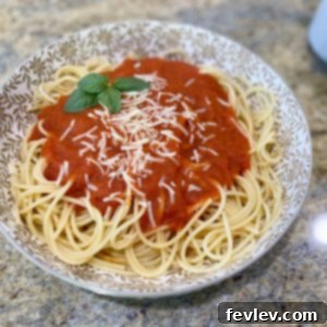 Delicious homemade Marinara Sauce served with spaghetti