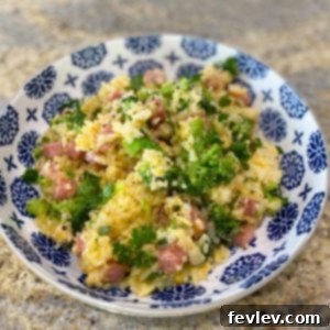Delicious Ham, Rice, Broccoli, and Cheese Skillet ready to be served