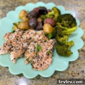 Delicious Everything Bagel Chicken and Veggie Sheet Pan Dinner, a savory and crunchy one-pan meal.