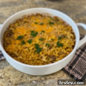 Ground Beef Stroganoff Casserole finished dish