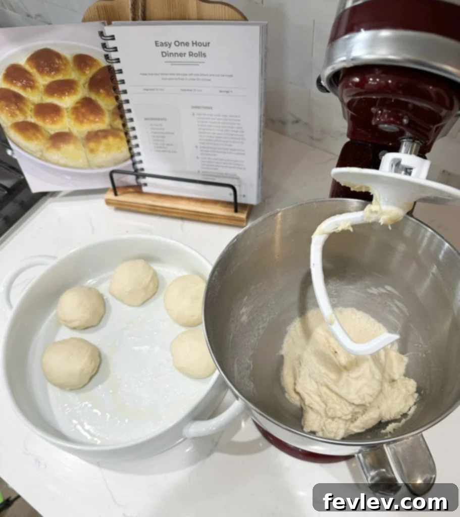 Easy homemade one-hour dinner rolls, perfectly shaped and ready for baking.