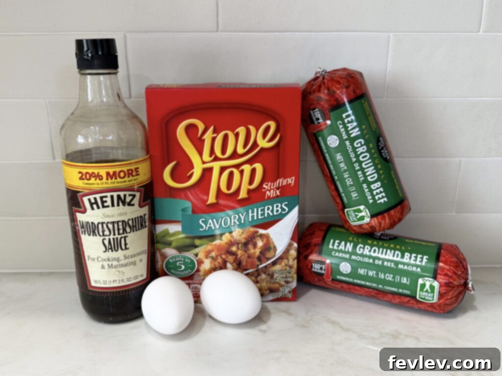 Meatloaf Made with Boxed Stuffing Ingredients, showing a loaf ready to be served.