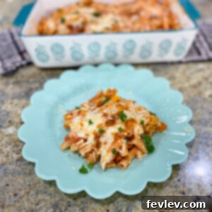 Delicious Baked Ziti with melted cheese, ready to be served