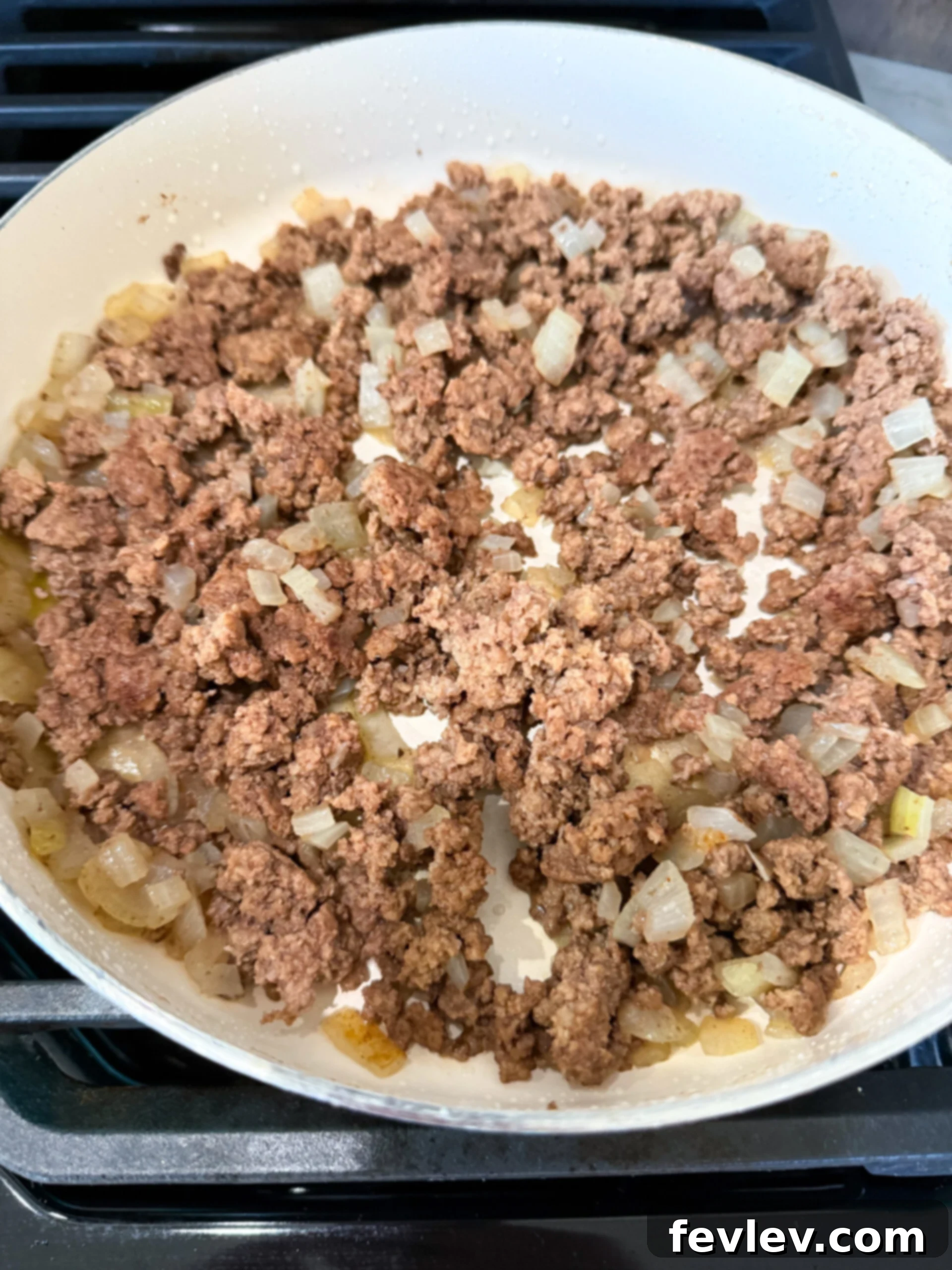 Browning ground beef and onions