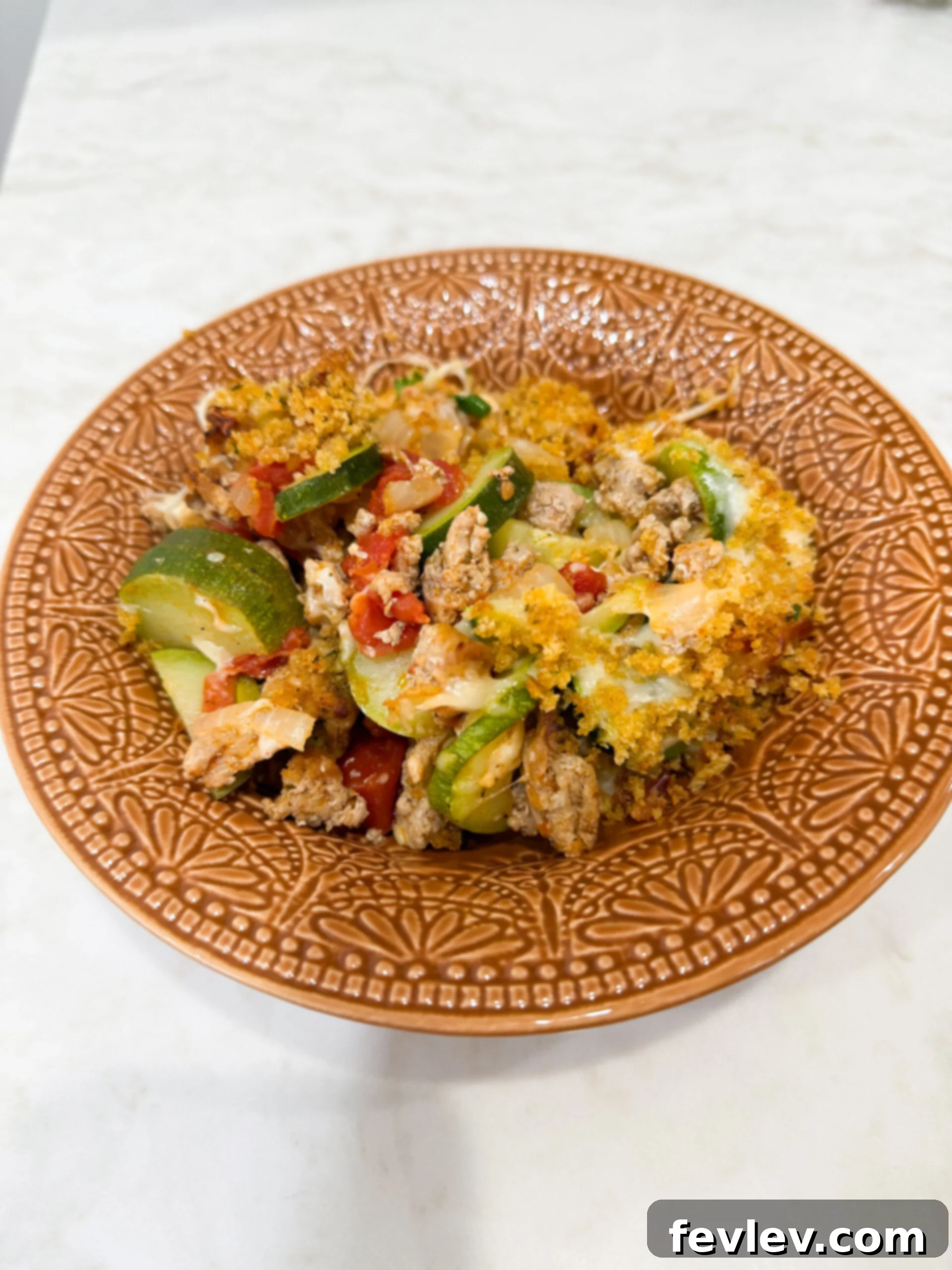 Ground Turkey and Zucchini Delight 2 Ground Turkey Zucchini Casserole plated and ready to eat