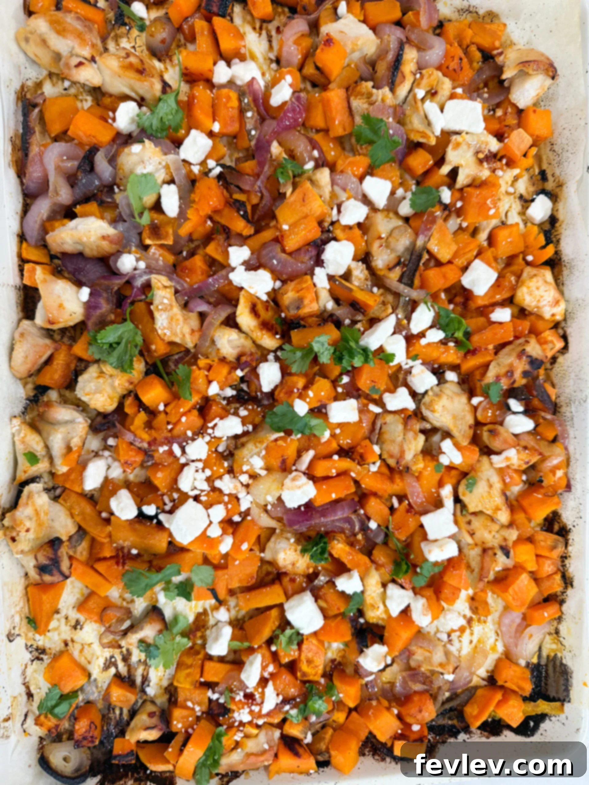 Honey-Kissed Chicken Sheet Pan Delight 5 Close up of the finished Hot Honey Sheet Pan Chicken