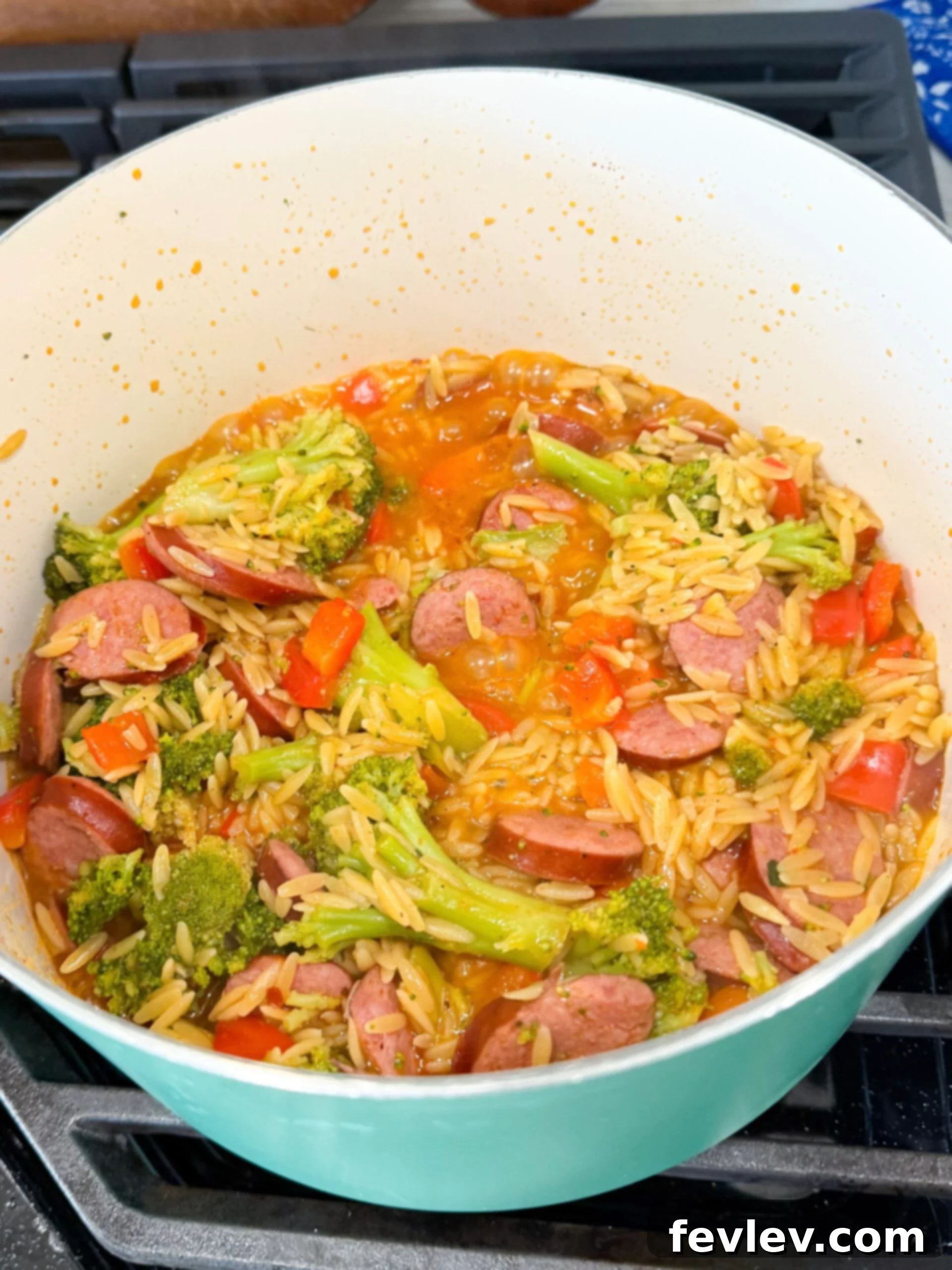Speedy Sausage & Veggie Orzo Skillet 5 Finished One-Pot Orzo with Kielbasa