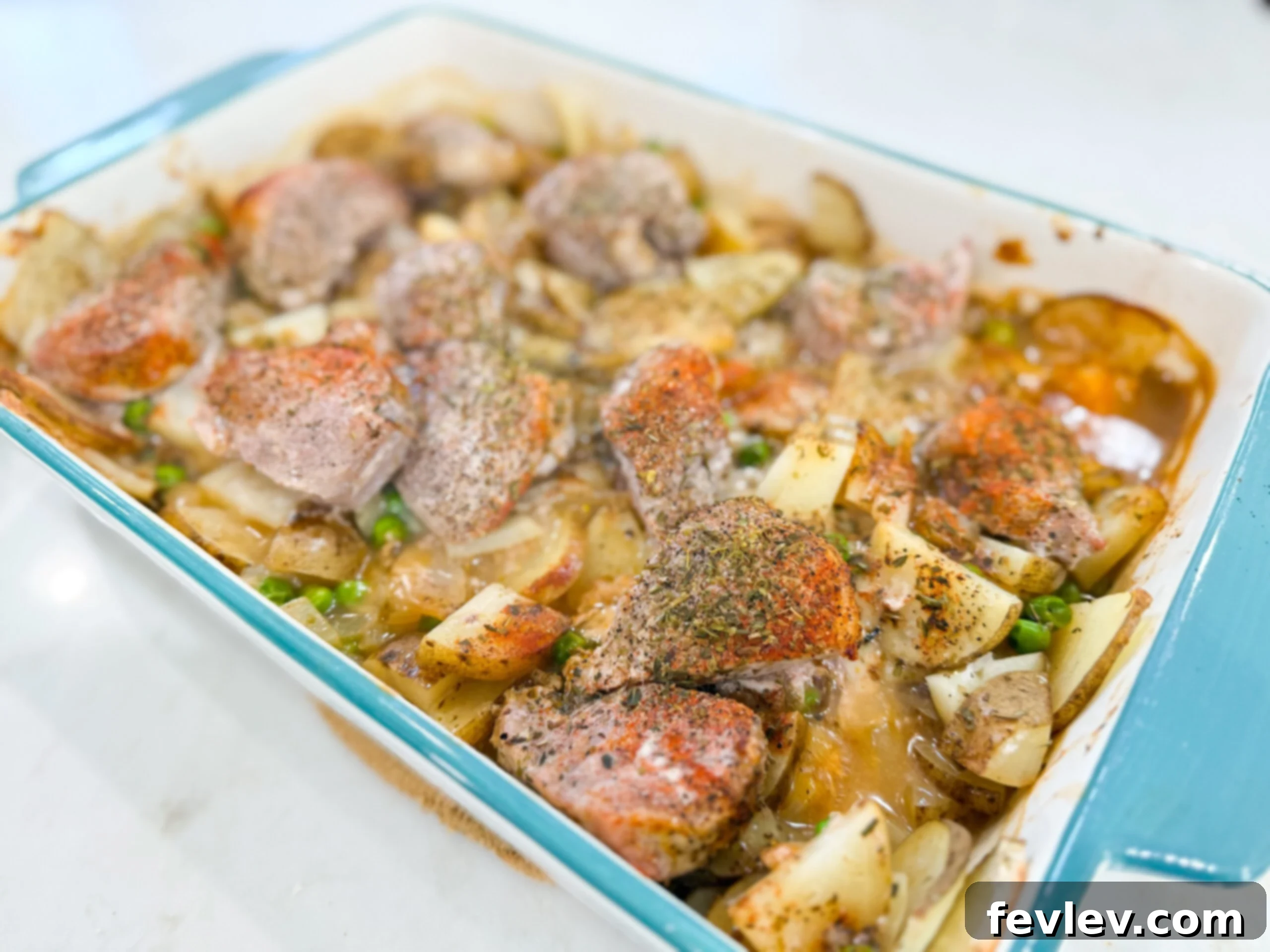 Pork Chop and Potato Casserole baked in a creamy sauce